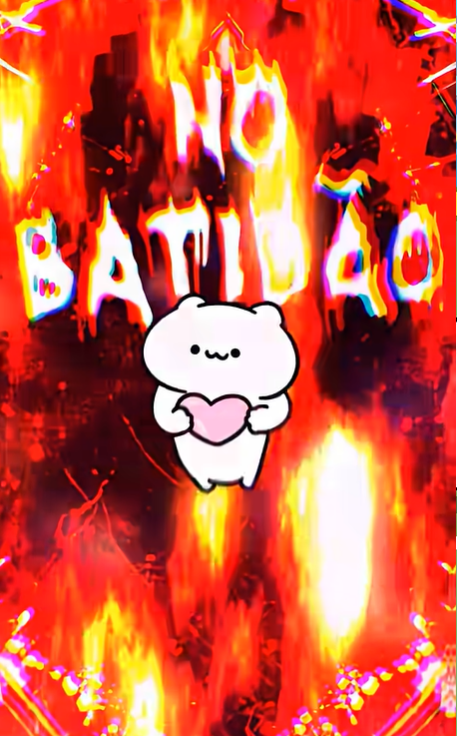 Bongo cat holding a heart surrounded by fire